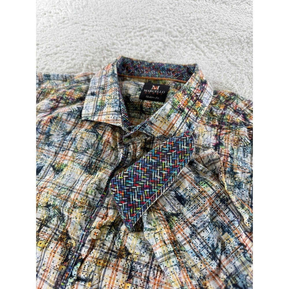 Marcello Sport Modern Fit Flip Cuff Unique‎ Multicolor Dress Shirt XXL 45-46